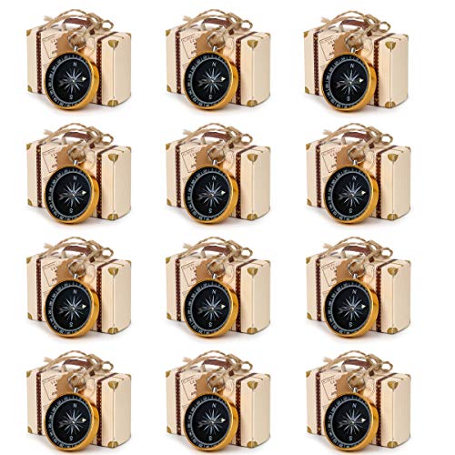 CUSFULL 50Pcs Compass Pendant Wedding Favors for Guests Compass Souvenir Gift with Kraft Tags and Box for Travel Wedding Party Decorations Nautical Christmas Ornaments (Yellow)