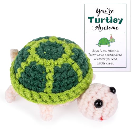 Maziky Funny Positive Turtle Mini Crochet Sea Turtle with Positive Affirmations Cards for Inspirational Novelty Gifts (Positive Turtle, 1P)