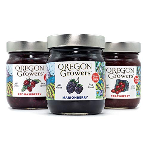Oregon Growers, Marionberry Jam, Strawberry Jam, & Red Raspberry Jam Variety Pack - Strawberry Preserves, Raspberry Preserves, Natural Fruit Spread, Non-GMO, No High-Fructose - 12 Oz (3-Pack)