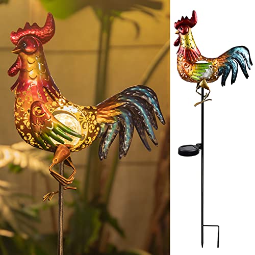 Tryme Chicken Rooster Decor Solar Lights Outdoor Decorative Garden Statue Gifts for Chicken Lovers Women Mother Metal Chicken Yard Art for Lawn