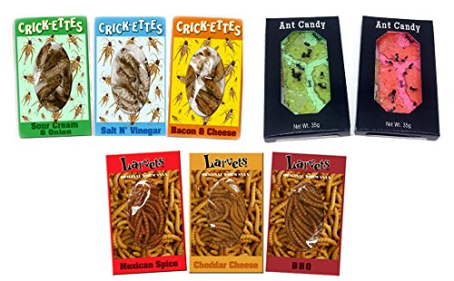 Ant Candy, Original Cricket Snax and Larvets Original Worm Snacks (Bundle of 8 Flavored Insect Snack Items)