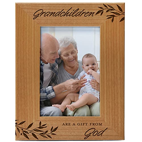 CEDAR CRATE MARKET Grandchildren Are A Gift From God, Engraved Natural Wood Photo Frame Fits 4x6 Vertical Portrait for Grandparents, Grandparent's Day, Grandma Gifts, Grandpa Gifts