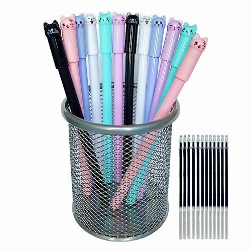 HPTZYQY Cat Pens, 12pcs Cute Cat Style Gel Pens with 0.5mm Black Ink, Fun Gifts for Kids, School, Office