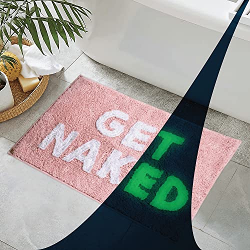 Markhomia Get Naked Bath Mat - Glow in The Dark Cool Rug - Machine Washable Water Absorbent Non Slip Shower Floor Mats - Cute Funny Bathroom Rugs - Microfiber Polyester - 32'x20' - Pink