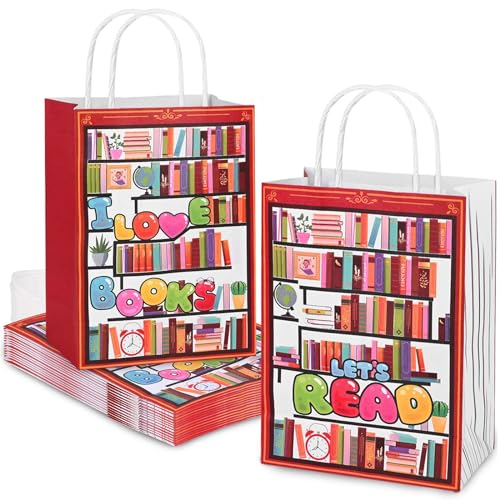 24 Pcs Books Reading Paper Gift Bags Read Goodie Bags with Handles for Book Lover Book Club Book Reading Themed Party Decorations Supplies