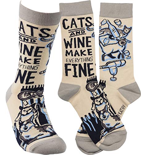 Primitives by Kathy Womens Novelty-socks, Cats And Wine