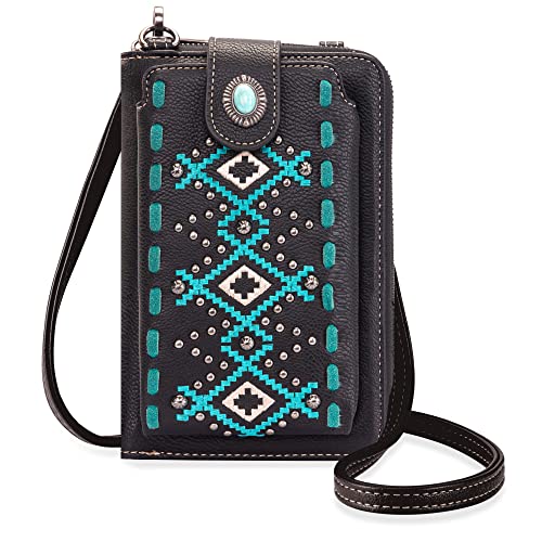Montana West Crossbody Cell Phone Purse For Women Western Style Cellphone Wallet Bag Travel Size With Strap PHD-110BK