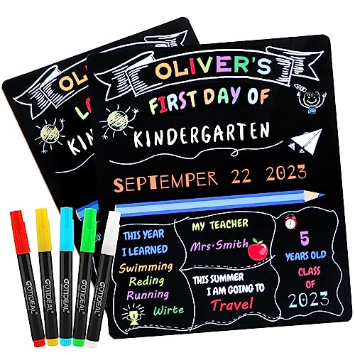 GOTIDEAL First & Last Day of School Board, 10 x 12 Inch Double Sided Back to School Sign for Kids Boys Girls with 5 Chalk Markers, 1st Day of Kindergarten/Preschool Chalkboard-2 Pack