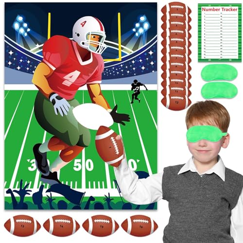 QOUBAI Football Games Pin The Football on The Goal Pin The Super Bowl Party Games with 32 Pcs Football Stickers for Birthday Party Decorations Football Birthday Party Favors Supplies