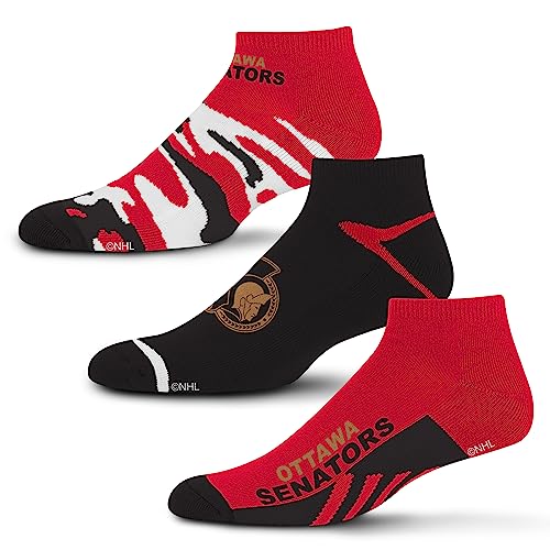 For Bare Feet NHL Ottawa Senators CAMO BOOM 3 Pack Ankle Sock Team Colors Large