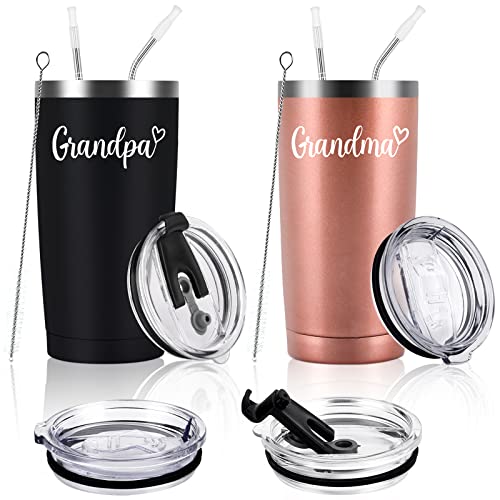 Lifecapido Grandparents Gifts, Grandma and Grandpa Stinless Steel Travel Tumbler Set, Funny Christams Mothers Day Fathers Day Ideas for Grandparents Grandma Grandpa from Grandchildren GrandKids, 20 Oz