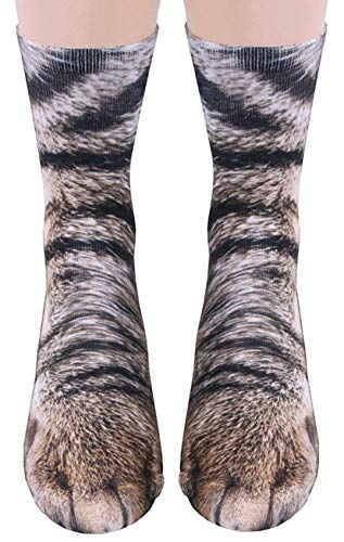 Tiaronics 3D Socks Unisex Adult Animal Paw Crew Socks - Sublimated Print (Cat)