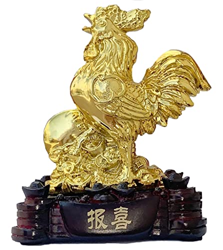 Betterdecor Gold Color Feng Shui 12 Chinese Zodiac Animal Statue Figurine Home Office Decoration and Gift for New Year Holidays and Birthday (Zodiac Rooster)