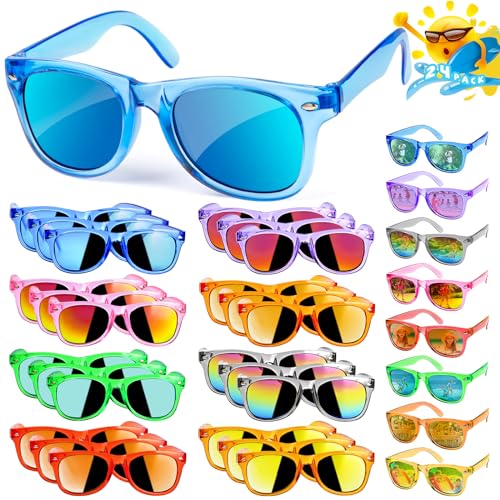 Kids Sunglasses Bulk Party Favors - 24 Packs Boys Girls Sunglasses for Kids Age 3-8 with UV 400 Protection, Neon Sunglasses for Kids Party