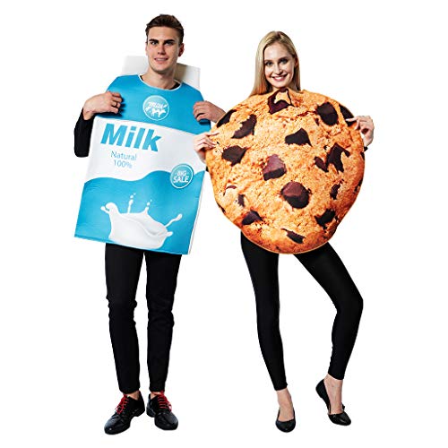 ReneeCho Couple Costume Halloween Food Cookies and Milk Carton Box Adult Men Women