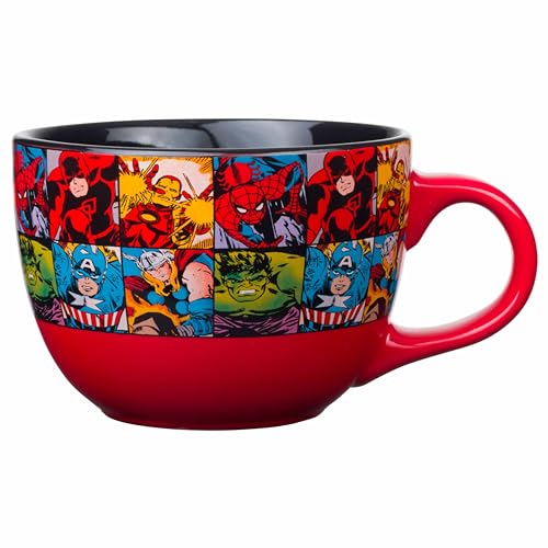 Silver Buffalo Marvel Comics Heroes Avengers Grid Oversized Ceramic Coffee Mug Featuring Spider-Man, Captain America, Thor, Hulk, and Iron Man, 24-Ounces