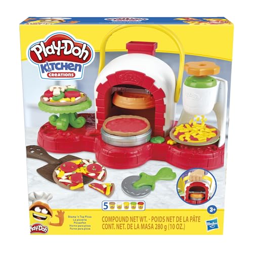 Play-Doh Kitchen Creations Stamp 'n Top Pizza Oven Toy for Kids 3 Years and Up with 5 Modeling Compound Colors, Play Food, Cooking Toy