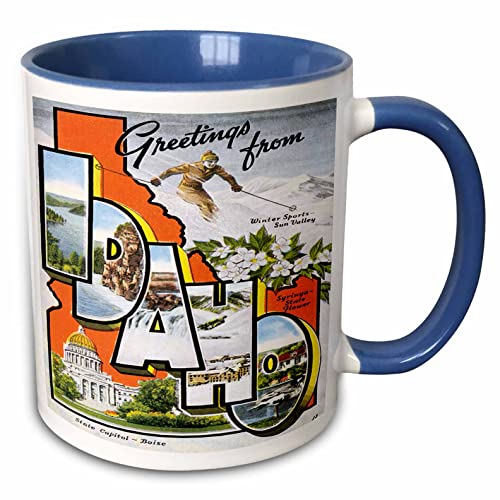3dRose Greetings from Idaho Sun Valley Boise with Scenes from The State Two Tone Mug, 1 Count (Pack of 1), Blue