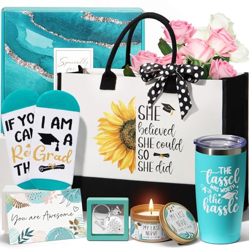 2024 Graduation Gifts for Her, Best High School College Graduation Gifts, Cool Master Degree Grad Gifts Box, Congratulations Gifts for Graduates Girls Women Daughter Sister Friend with Canvas Tote Bag