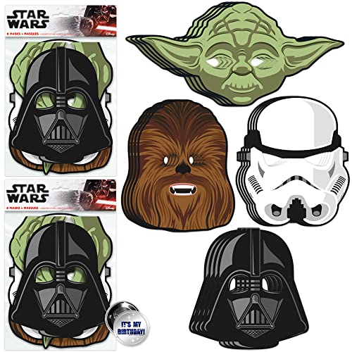 Unique Star Wars Masks & Button | Pack of 16 | Star Wars Party Decorations | Star Wars Birthday Decorations | Star Wars Party Favors | 16 Pack