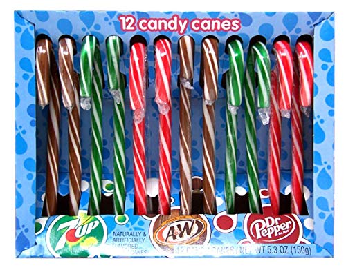 Dr. Pepper, 7 Up, and A&W Flavored Christmas Candy Cane, Pack of 12, 5.3 oz