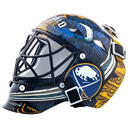 Franklin Sports Buffalo Sabres NHL Team Logo Mini Hockey Goalie Mask with Case - Collectible Goalie Mask with Official NHL Logos and Colors