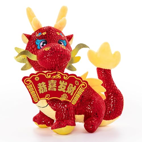 Lazada 2024 Mascot Dragon Zodiac Chinese New Year Gifts Stuffed Toy Dragon Plush Toy Kung HEI Fat Choi 8'…