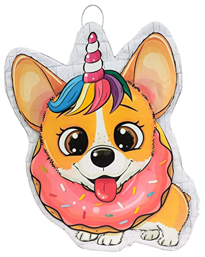 Dog Donut Pinata Bulk Candy Fill Spill Pinatas - Puppy Party Favor Game for Kids Boys Birthday Parties Supplies - Animal Theme for Baby Shower School Carnivals Dog Party Event - 16.5 X 12 X 4 Inch