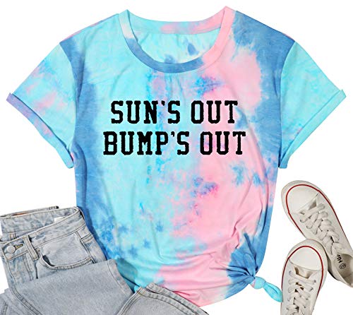 Sun's Out Bumps Out Shirt Women Maternity Pregnancy Funny Saying T-Shirt Summer Short Sleeve Casual Tops Tees (XL, Tie Dye)