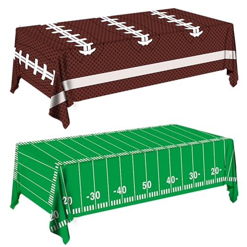SJJPDYY Football Party Decorations Disposable Tablecloth Plastic Touchdown Table Cover Perfect for Super Bowl Football Birthday Party Decorations and Gameday Tailgate Decorations 54 X 108Inch, 2 Pack