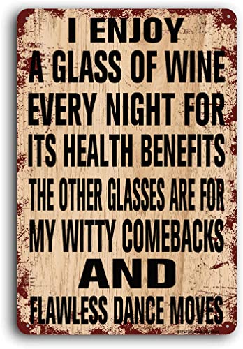 BTFLFDR Funny Sign for Home Bar Decor, Glass of Wine, 8x12 Inch, Garage Man Cave Wall Decor