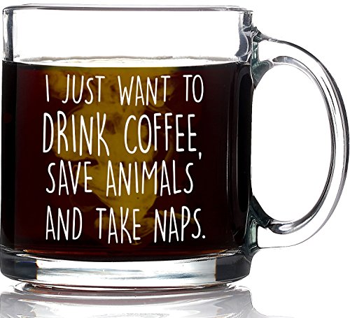 I Just Want to Drink Coffee Save Animals Take Naps Funny Coffee Mug 13oz - Unique Gift For Animal Lovers - Best Pet Lover Gifts - Veterinarian, Dog Mom, Cat Mom, Animal Rescue, Vet Tech