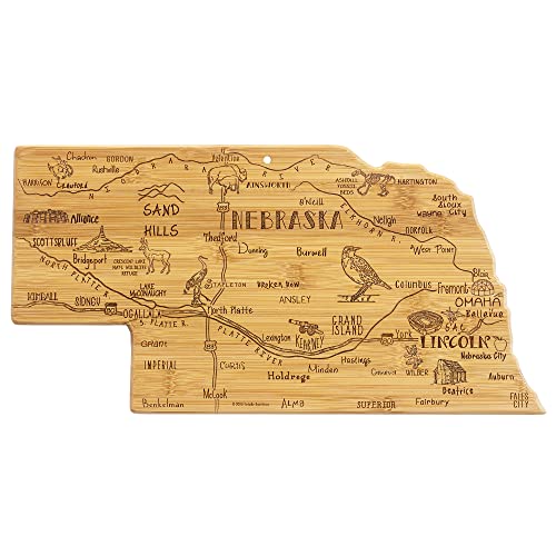 Totally Bamboo Destination Nebraska State Shaped Serving and Cutting Board, Includes Hang Tie for Wall Display