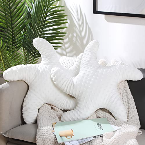 Fumete Starfish Pillow Beach Starfish Shaped Throw Pillows 20'' Starfish Stuffed Animal Cute Plush Coastal Decor Ocean Star Pillow Plush Cushion for Kid Bedroom Living Room Sofa Couch (White, 2 Pcs)