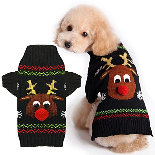 PETCARE Dog Christmas Sweater Black Ugly Funny Cute Cartoon Reindeer Cat Sweaters Jumper Holiday Dog Clothes Puppy Sweaters for Small Medium Large Dogs Fall Winter Outfits Xmas Dog Costume,Small