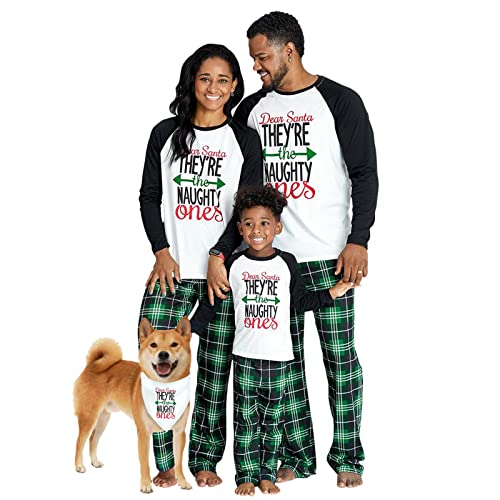 IFFEI Matching Family Pajamas Sets Christmas PJ's Letter Print Top and Plaid Bottom Sleepwear Jammies Women: L