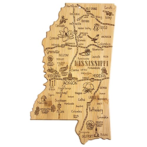 Totally Bamboo Destination Mississippi State Shaped Serving and Cutting Board, Includes Hang Tie for Wall Display