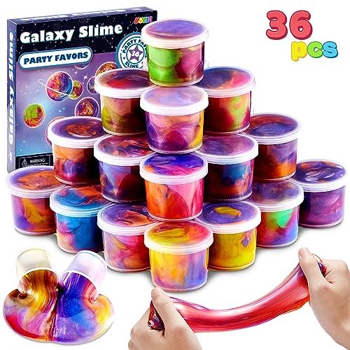 JOYIN Slime Party Favors, 36 Pack Galaxy Slime Cup Party Favors - Stretchy, Non-Sticky, Mess-Free, Stress Relief, and Safe for Girls and Boys - Classroom Reward, Valentine's Day Party Supplies