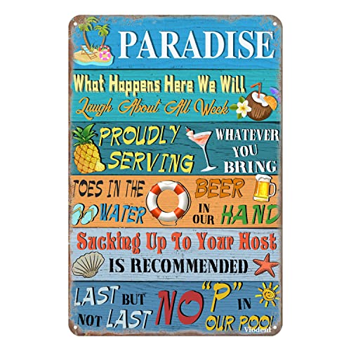 Metal Sign Paradise Pool Rules Tin Sign Vintage Pool Patio Wall Decoration Swimming Pool Sign Outdoor Decor Pool Sign 12x8 Inches