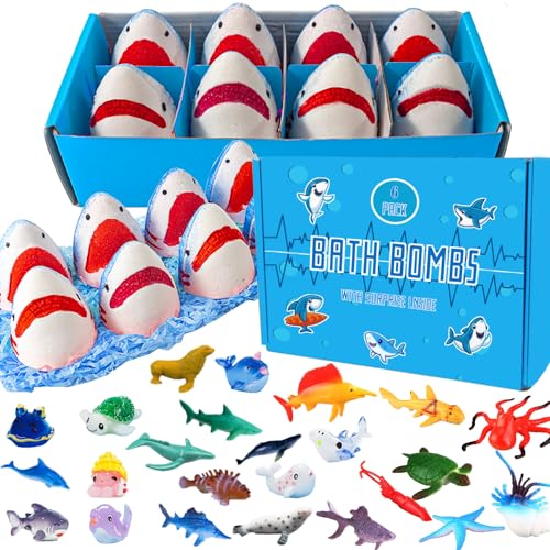 Shark Bath Bombs for Kids with Surprise Inside SEA Animals - Natural and Safe Bath Bombs Gift Set for Girls & Boys - Multicolored Organic Bubble Bath.