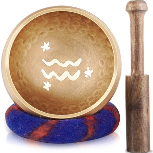 MONAHITO Aquarius Gifts, 3.5' Tibetan Singing Bowl 100% Handmade from Nepal, Zodiac Astrology Gifts, Unique Personalized Spiritual Gifts for Women, Men