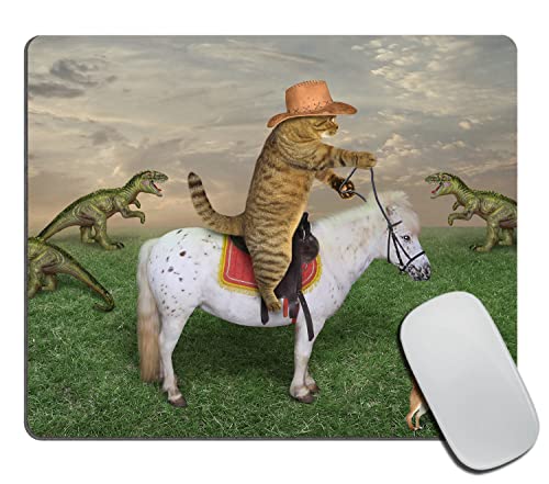 The cat Cowboy on a Horse grazes a Herd of Dragons on The Farm Rectangular Mouse Pad, Non-Slip Rubber MousePads for Office Home Laptop,9.5'x7.9'x0.12' Inch