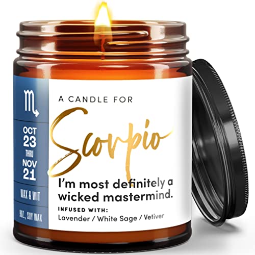 WAX & WIT Birthday Gifts for Women, Scorpio Gifts Women, Scorpio Candle Gifts for Women, Astrology Gift, October November Birthday Gifts for Women, Zodiac Candles, Birthday Gifts for Her, Zodiac Gifts