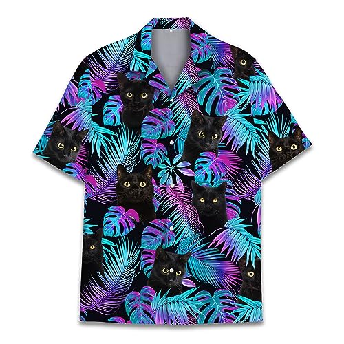 Men's Cat Tropical Hawaiian Shirt, Funny Aloha Summer Animal Short Sleeve Button Down Shirt for Men, Women