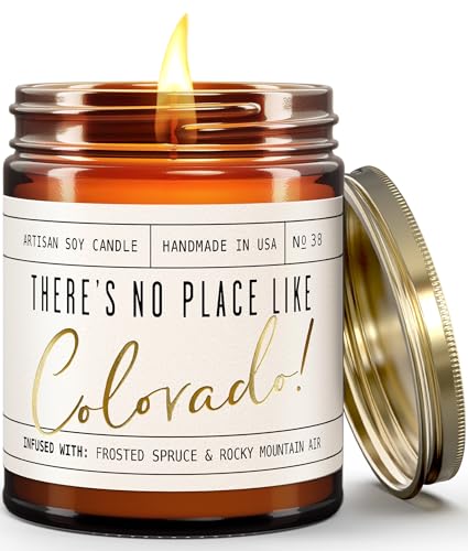 Colorado Gifts, Colorado Decor for Home - 'There's No Place Like Colorado Candle, w/Frosted Spruce & Rocky Mountain Air I Colorado Souvenirs I Colorado State Gifts I 9oz Jar, 50Hr Burn, USA Made