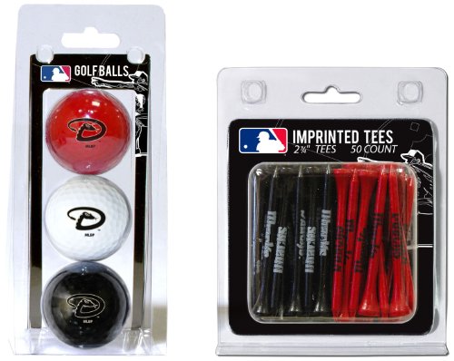 Team Golf MLB Arizona Diamondbacks 3 Golf Balls And 50 Golf Tees Logo Imprinted Golf Balls (3 Count) & 2-3/4' Regulation Golf Tees (50 Count), Multi Colored