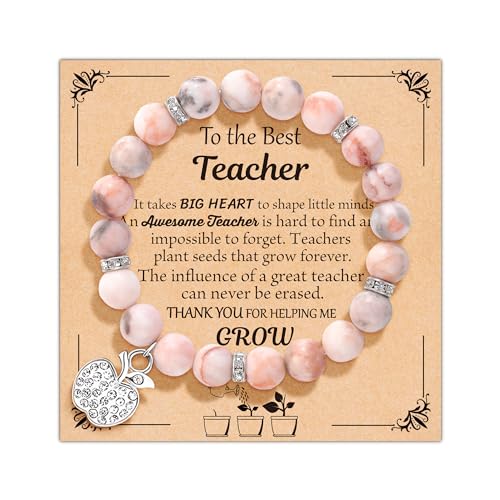 U-Zomir Teacher Appreciation Gifts for Women, Thank You Teacher Gifts Teacher Bracelet with Gift Message Card, Natural Stone Apple Bracelets End of Year Teacher Gifts from Student