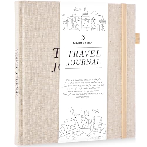 5 MINUTES A DAY Travel Journal for Women, Adventure Book for 20 Trips, Travel Journal Notebook Diary for Traveler, Vocation Planner, Travel Gifts(126 Pages, Beige)