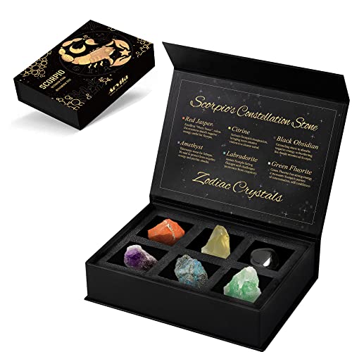 Scorpio Crystals Gift Set, Zodiac Signs Healing Crystals Birthstones with Horoscope Box Set Scorpio Astrology Crystals Healing Stones Gifts