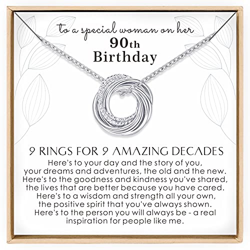 Annamate 90th Birthday Gifts for Women 925 Sterling Silver 9 Circles Necklace For Her Nine Decade Jewelry 90 Years Old Birthday Gift